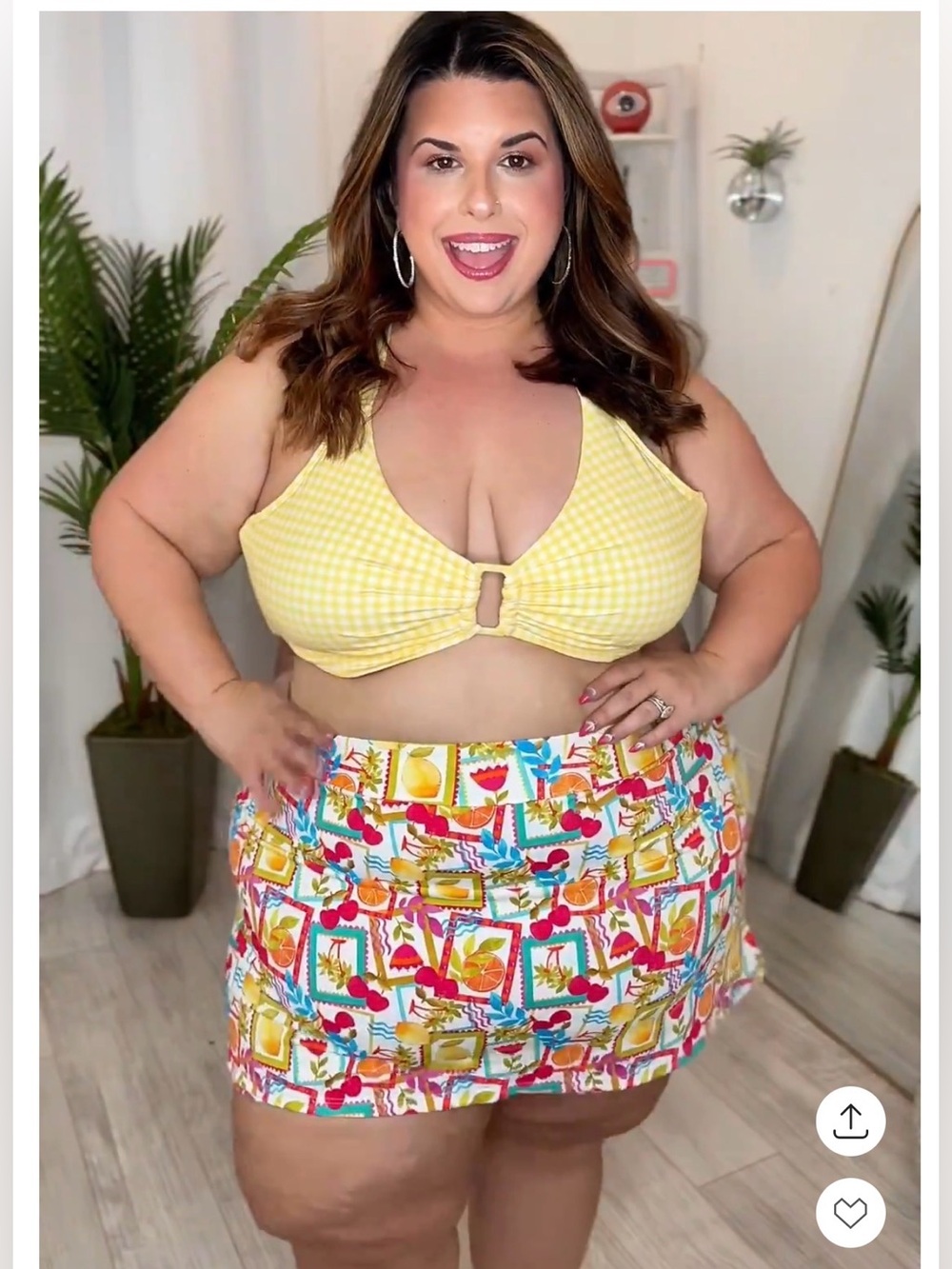Plus Size Tropical Print Swim Skort and Bikini Top